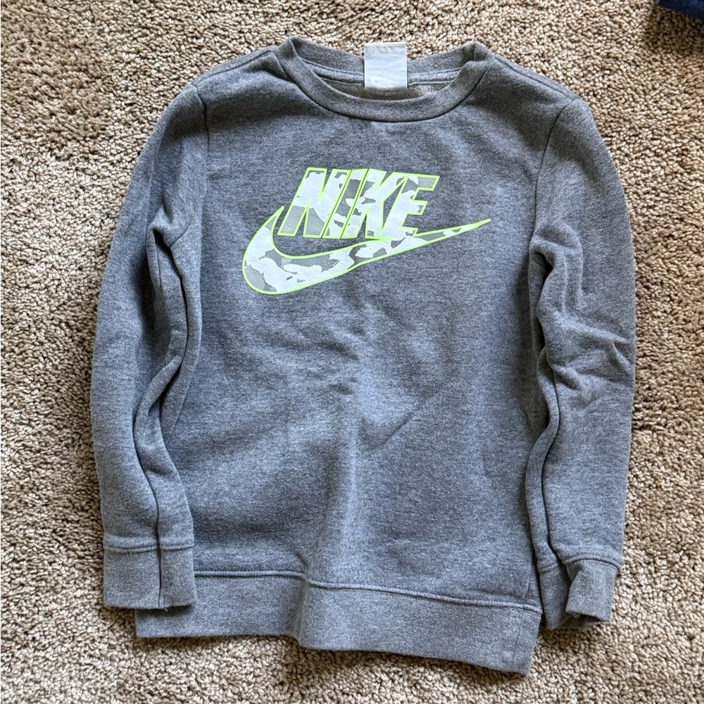 Nike Kids Gray Sweatshirt with Neon Logo